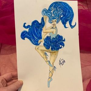 Unframed Original Art Drawing Dancer Dancing Female Form Movement Alberta Artist